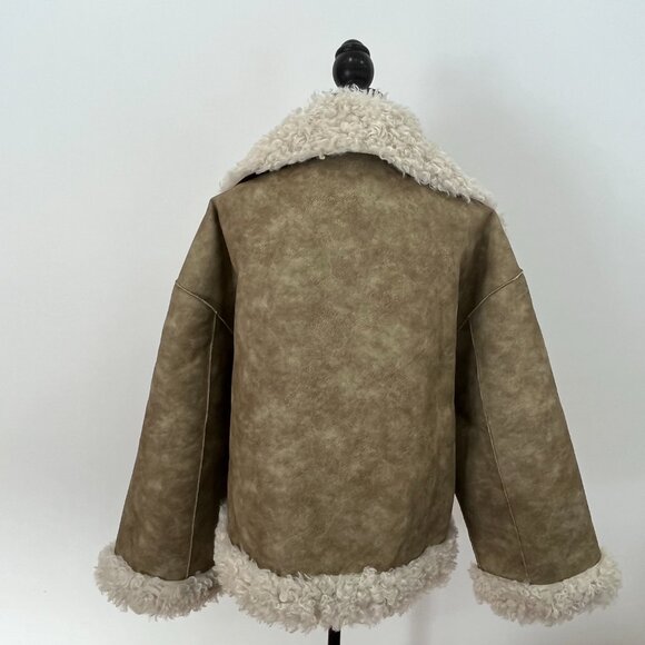 Free People Kiki Sherpa Jacket Coat in Concrete Combo - NWT - Large - Picture 5 of 7